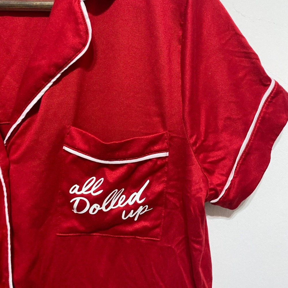 Kate Spade PJ Top Womens M Red Button Front All Dolled Up Pajamas Loungewear - Picture 3 of 8